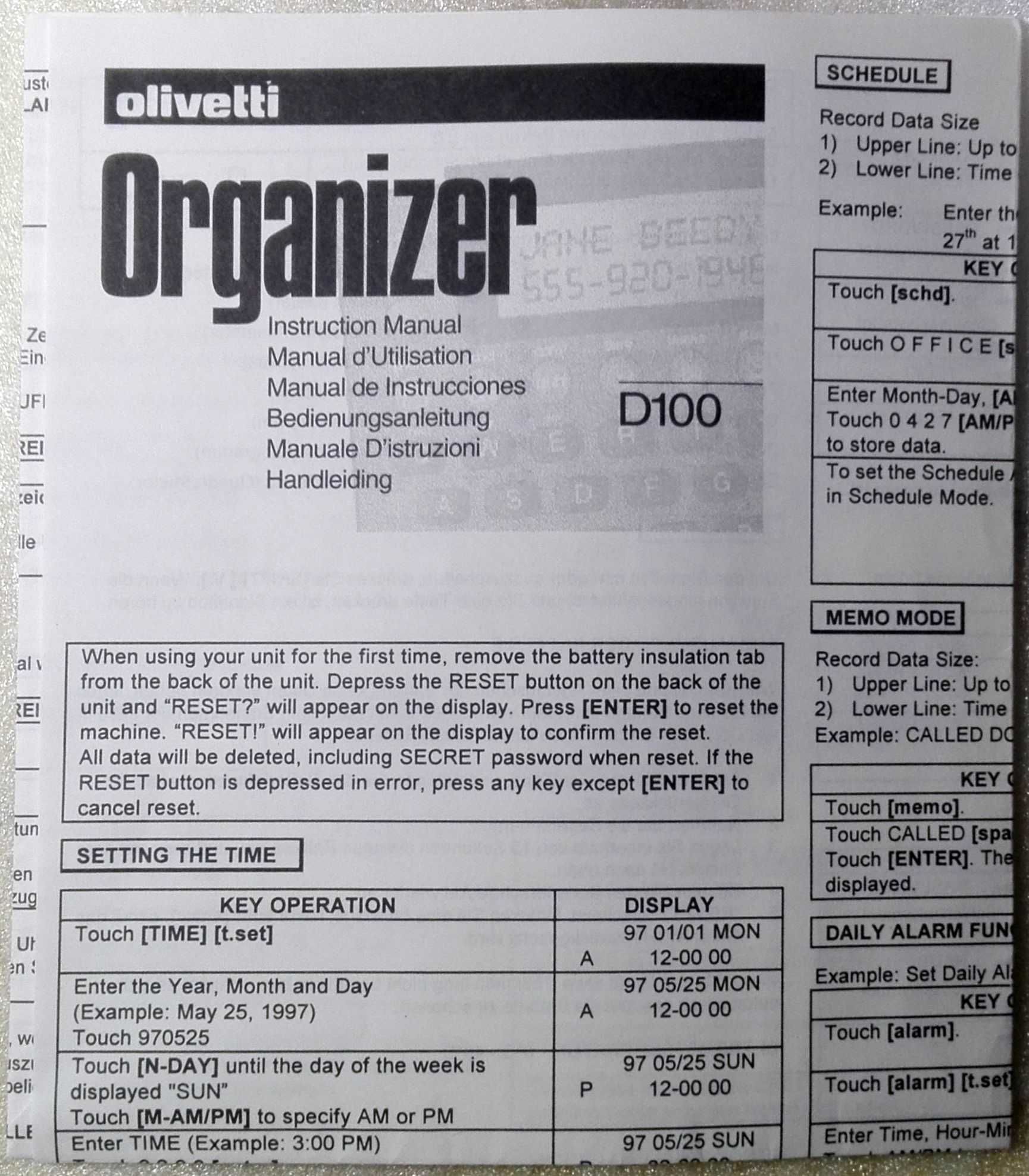 Agenda Olivetti Organizer D100