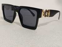 VERSACE_damskie czarne okulary złote logo NOWE premium filtr UV 400