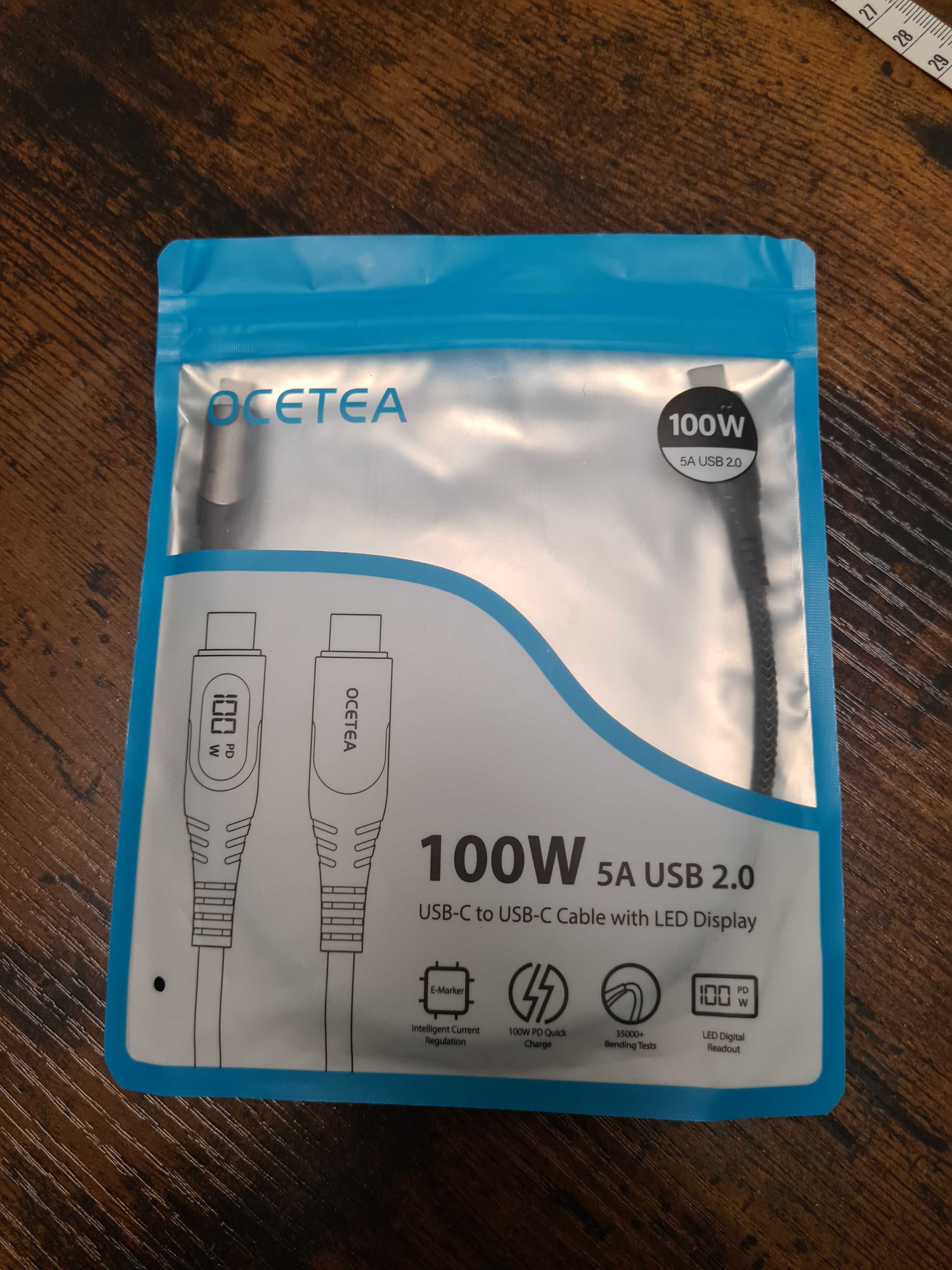 Ocetea Kabel USB C do USB C 100W, 30 cm PD Kabel z Wyświetlaczem