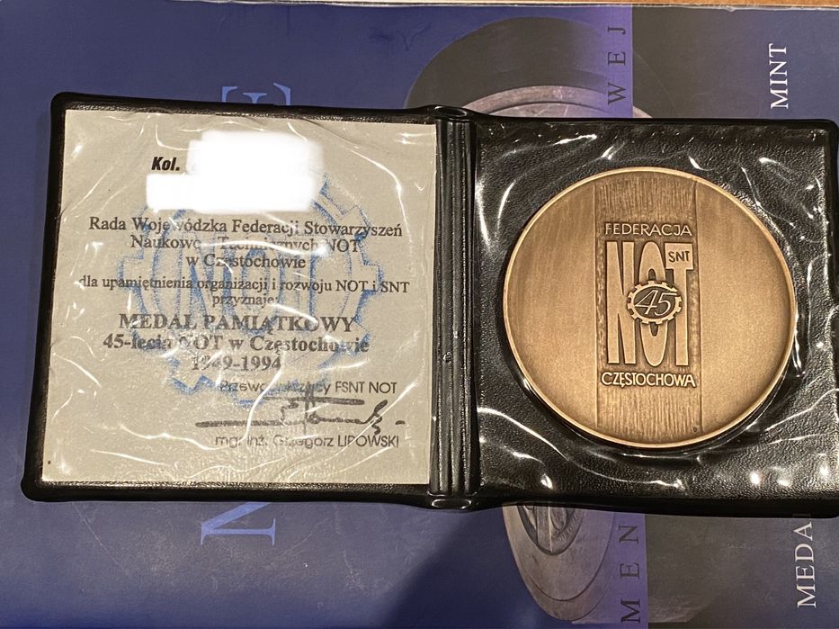 Medal 45 Lat NOT Częstochowa 1994. Mennica Państwowa