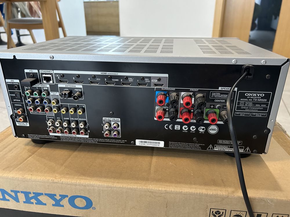 Onkyo TX-NR 525 amplituner srebrny fabryczny komplet z wifi Śląsk