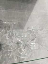 Świecznik szklany na wąskie szerokie świece szkło ozdoba na stół 3szt