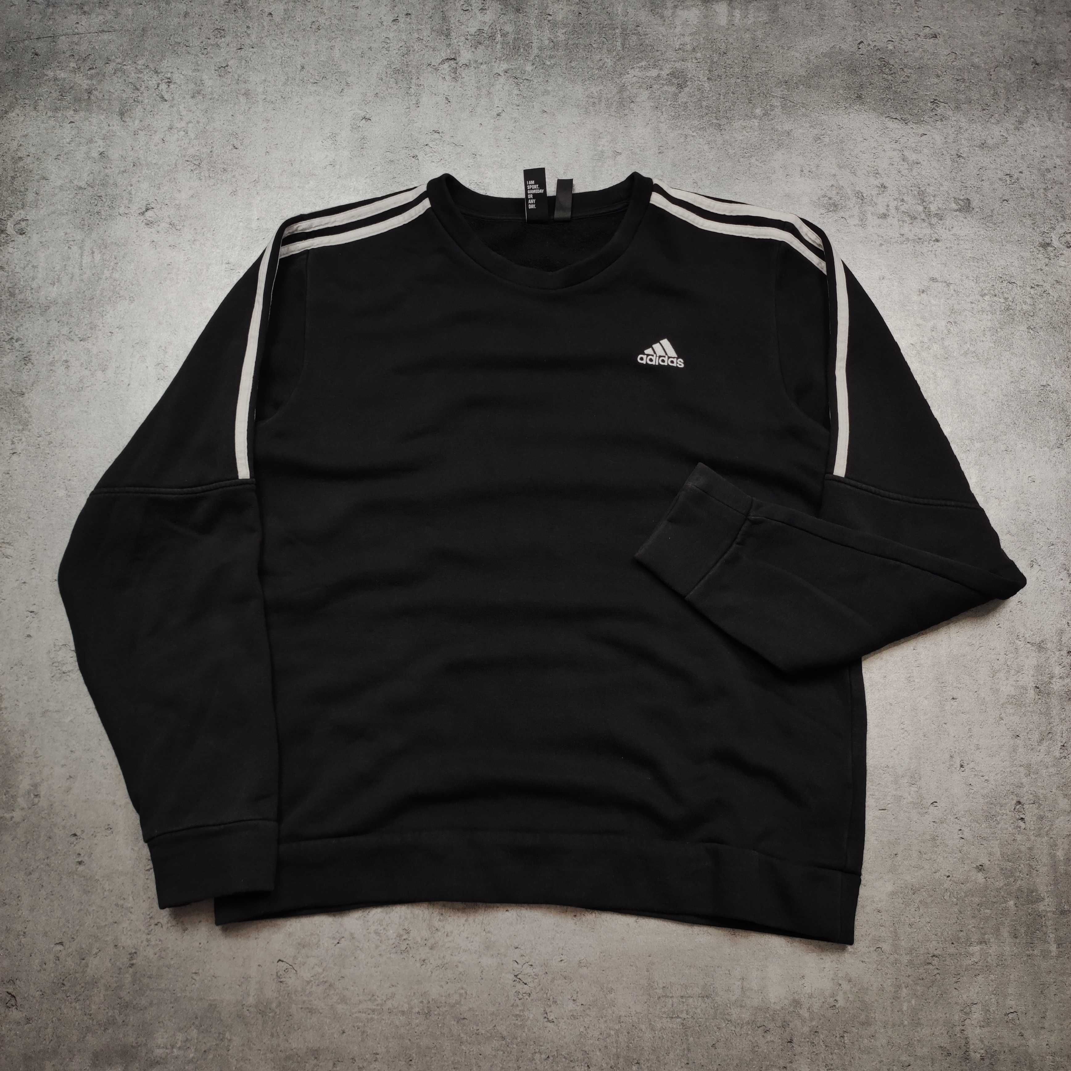 MĘSKA Bluza PREMIUM Czarna 3 Paski Adidas Małe Logo Bawełna Casualowa