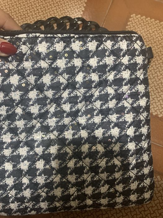 Carteira/mala xadrez preto e branco com lantejoulas