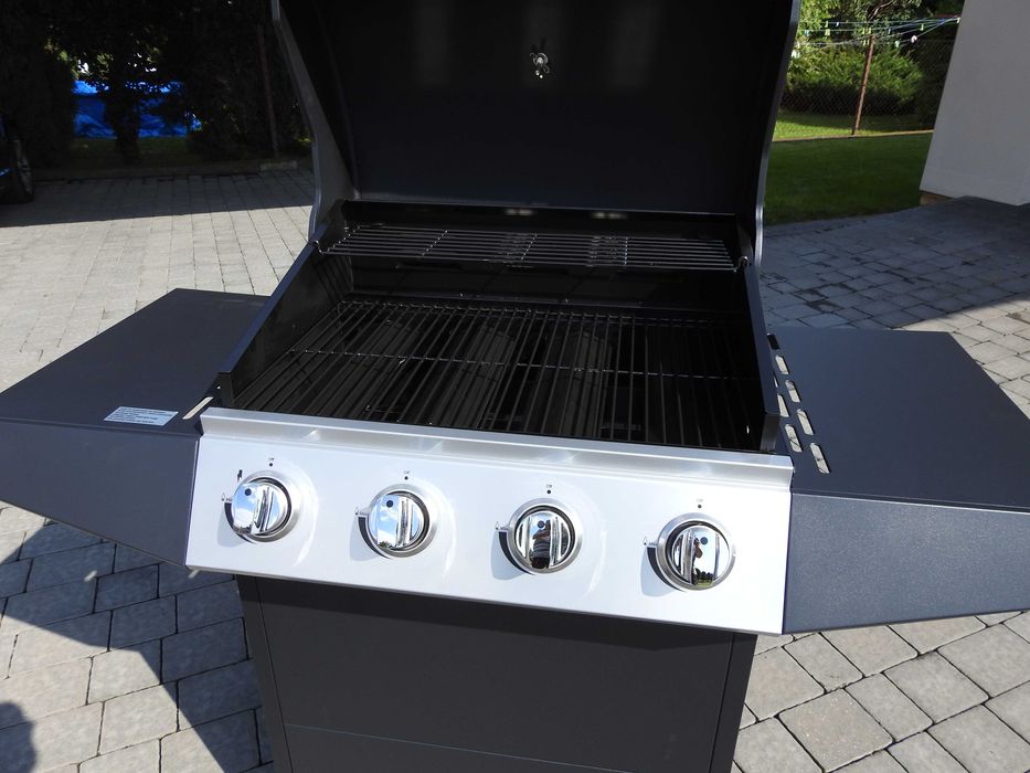 Grill gazowy ogrodowy 4 palnikowy nowy, dwa ruszta, pokrywa, termometr