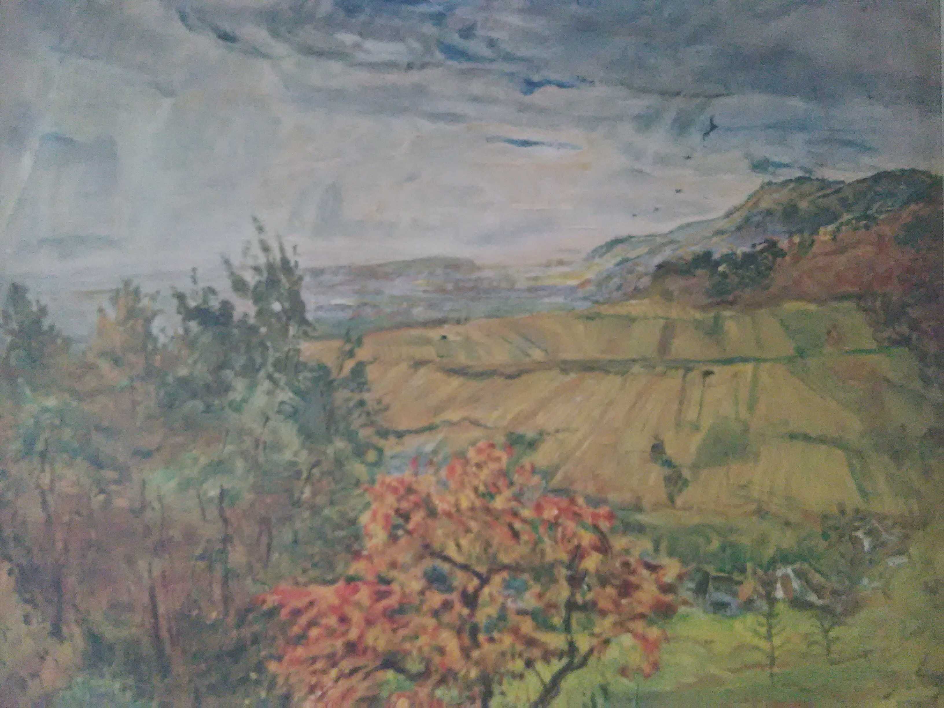 stary obraz MAX SLEVOGT  krajobraz olej 1979 PRL retro vintage Cepelia