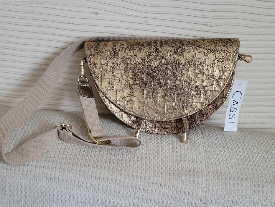 Nowa torebka CASSI włoska skórzana złota listonoszka