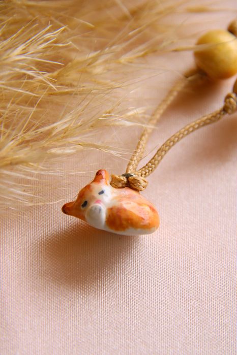 Naszyjnik regulowany z figurką kotka | rękodzieło, handmade