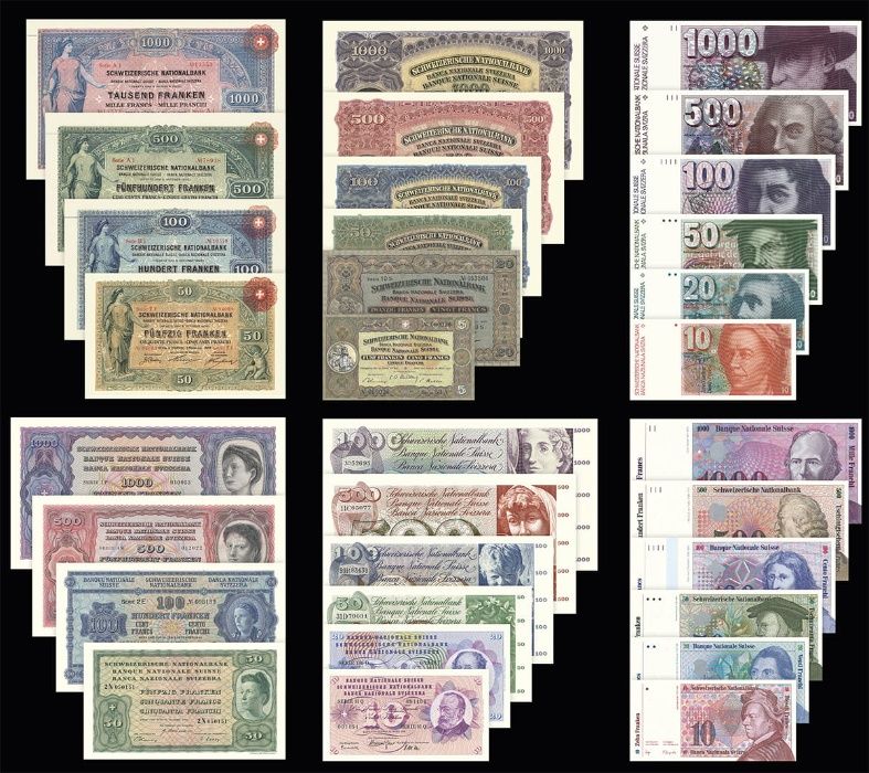 Banknoty Szwajcaria zestaw kopie.