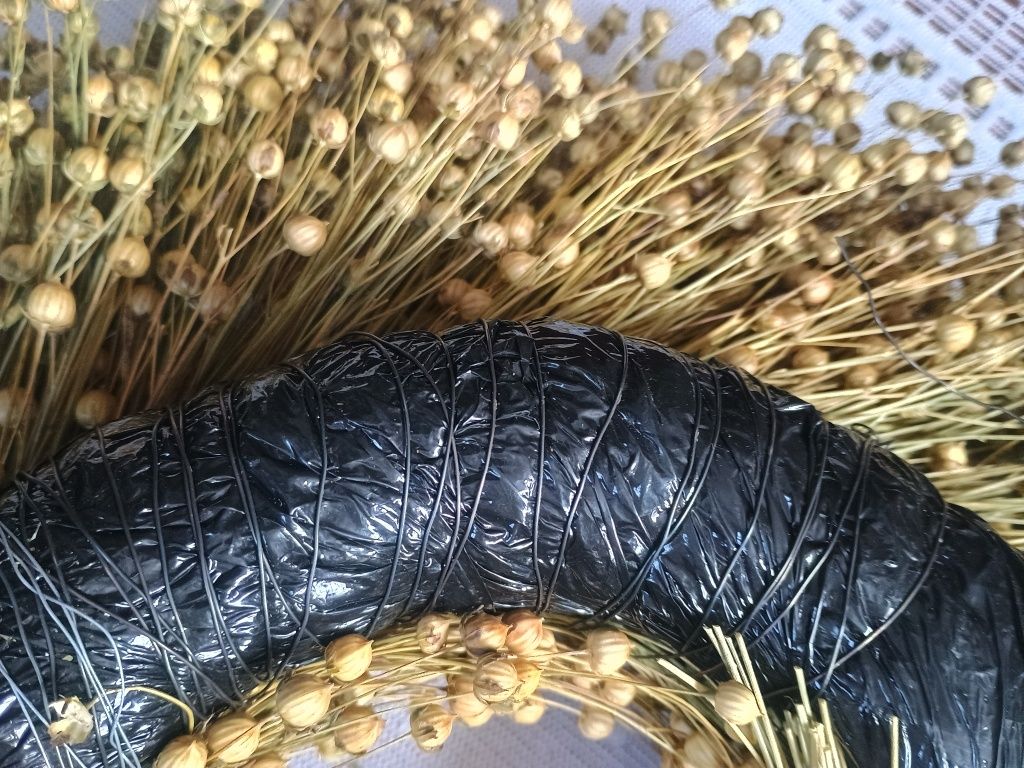 Wianek z lnu suszonego boho 45cm