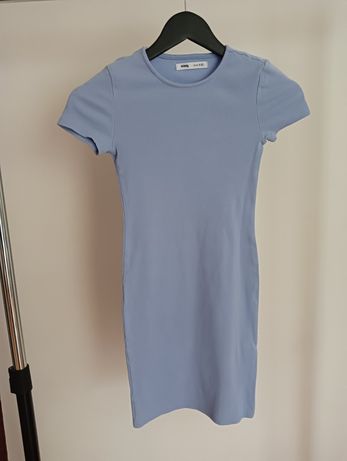 Niebieska sukienka w prążki dopasowana obcisła Sinsay XXS 32