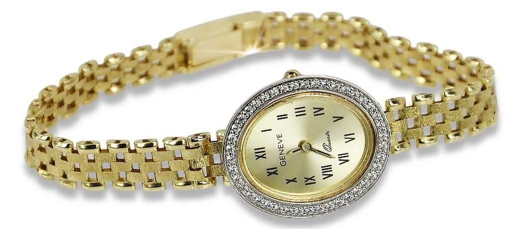 Prześliczny 14k złoty zegarek damski Geneve lw117y W