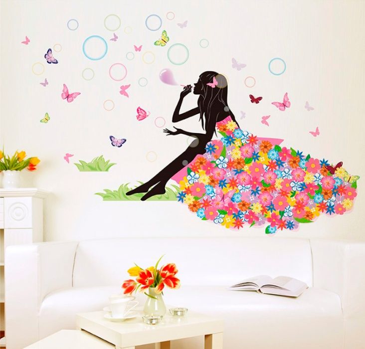 3D Наклейки на стены в детскую Фея 10 видов - Пионы - Цветы - Бабочки