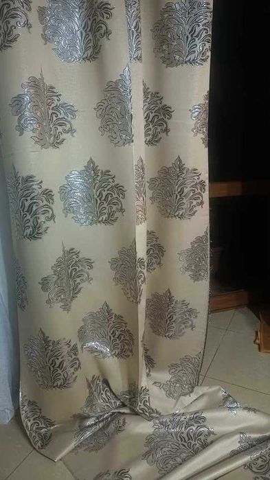 zasłony z metra ORNAMENT srebrny w BEŻU,szer 140 cm elegancki