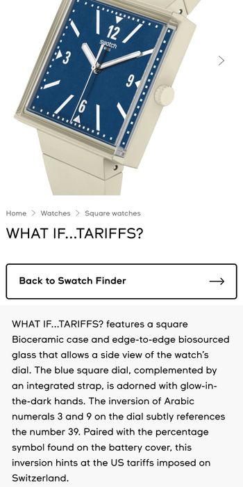 Swatch edição especial Suíça 39% What if... tariffs?