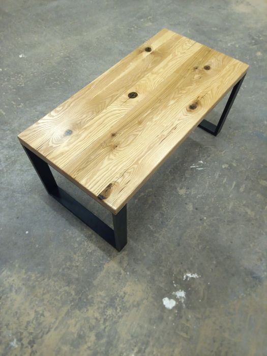 Stolik kawowy drewniany jesionowy w stylu Loft 50cmx80cm nogi metalowe