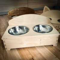 Piękny bufet dla zwierząt stojak na dwie miski pies kot
