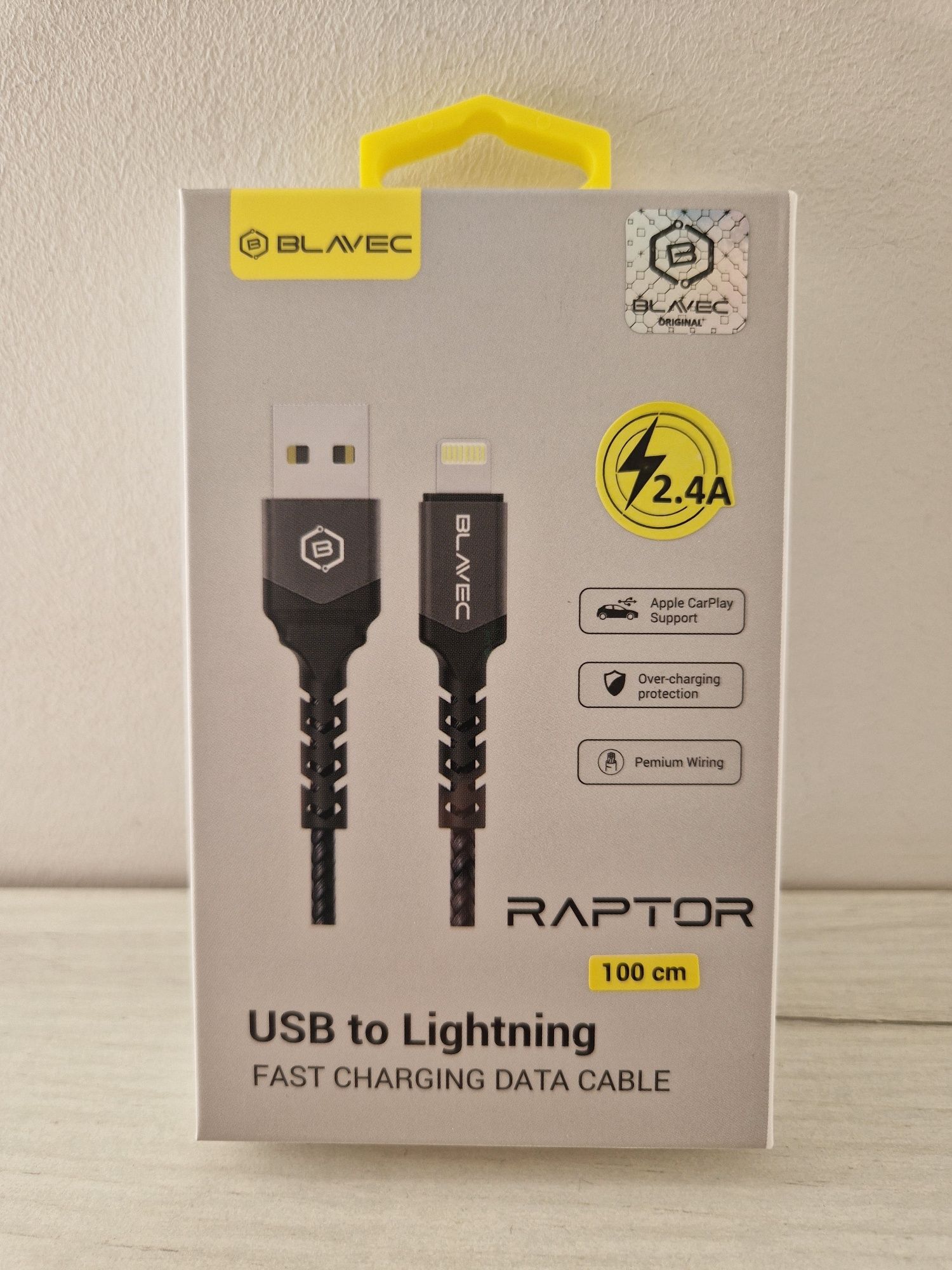 Blavec Kabel Raptor pleciony - Typ C na Lightning - PD 20W 2,4A 1 metr