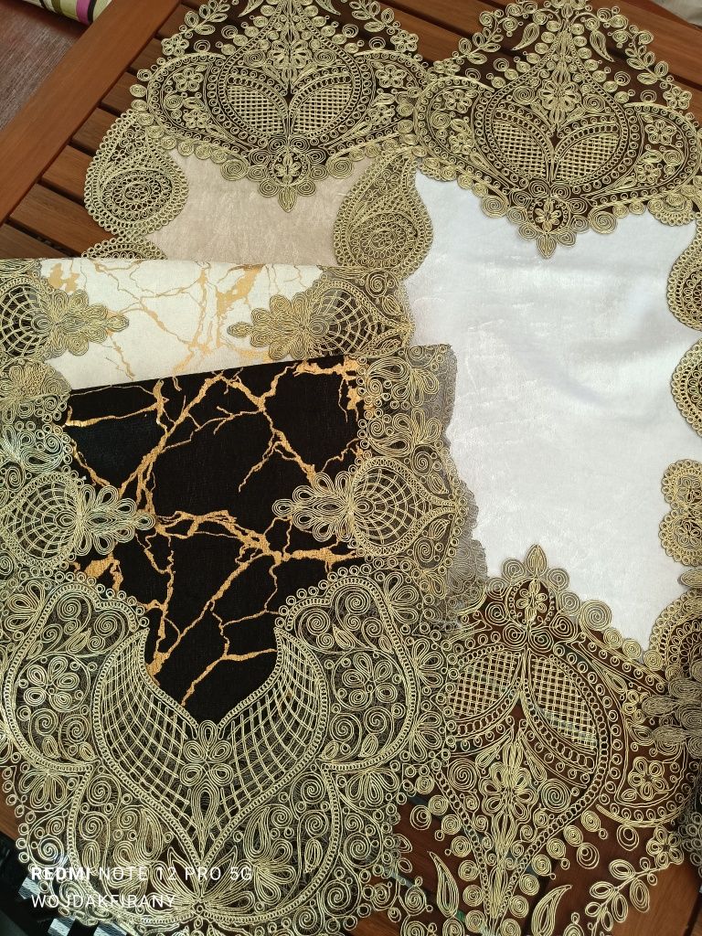Bieżnik nowy welur złota gipiura 90x40cm