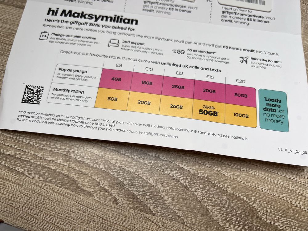 Brytyjska Karta SIM - GiffGaff 5£