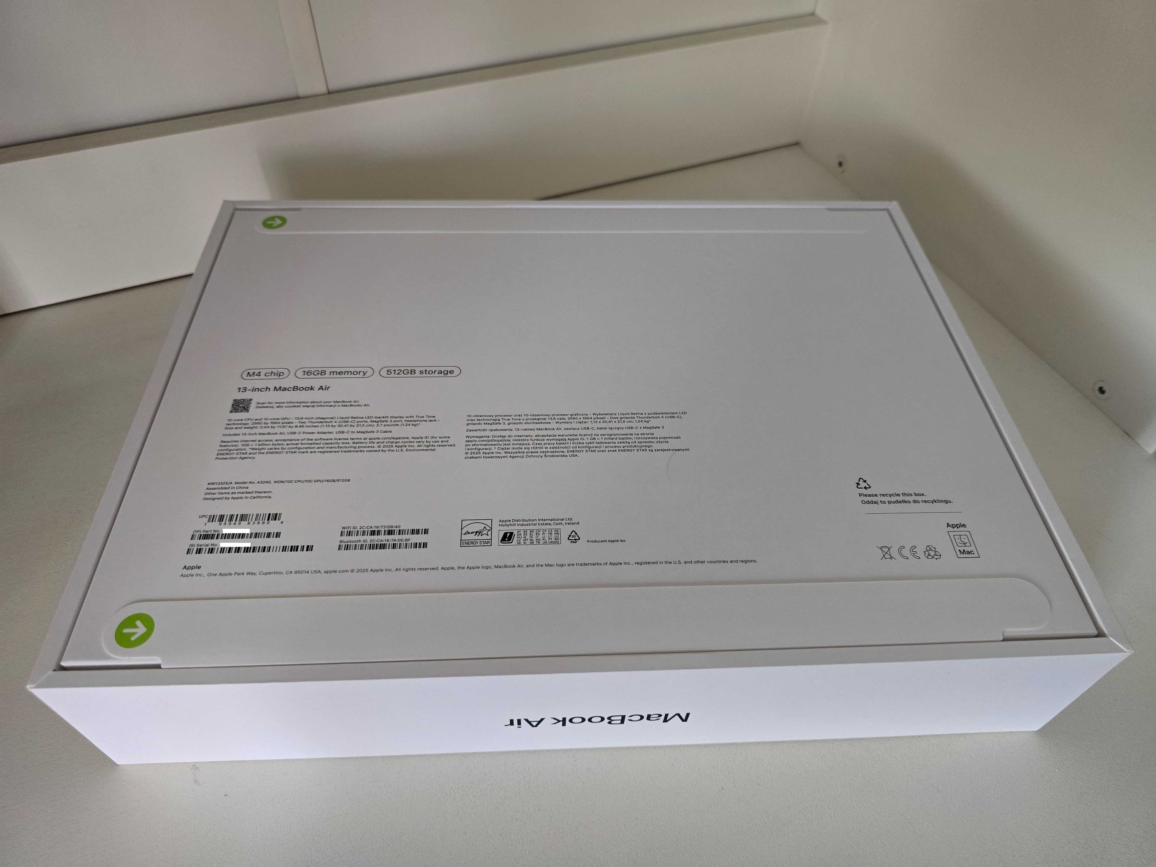 Sprzedam Laptop APPLE MacBook Air 13 M4/16GB/512GB SSD/10C GPU/macOS