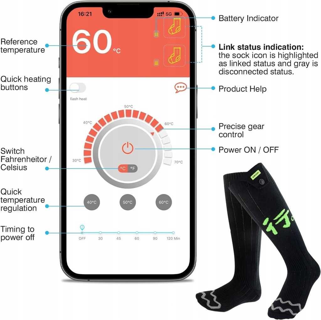 BURN BUDDY SK-03 Elektryczne podgrzewane skarpety z pilotem APP ROZ XL