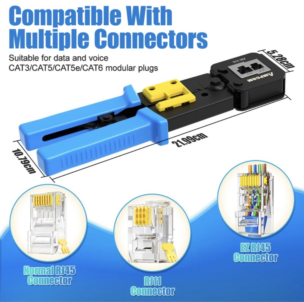 Alicate para cravar fichas RJ11 / RJ45 de tecnologia passante