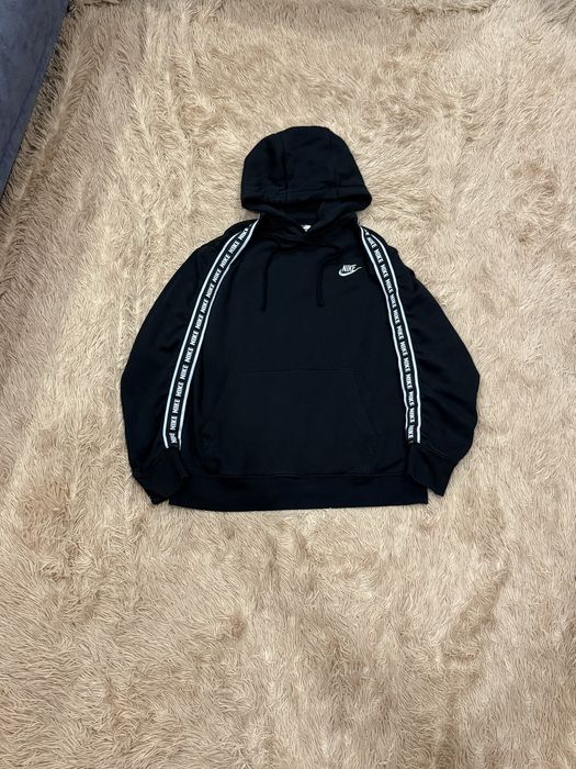 Чёрная кофта худи nike на лампасах найк оригинал m