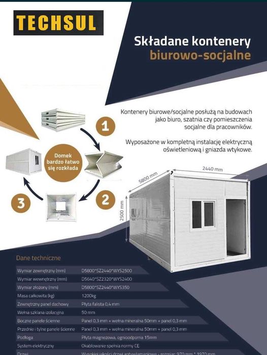 Kontener składany socjalny, na budowę, 14m2 magazyn biuro pawilon