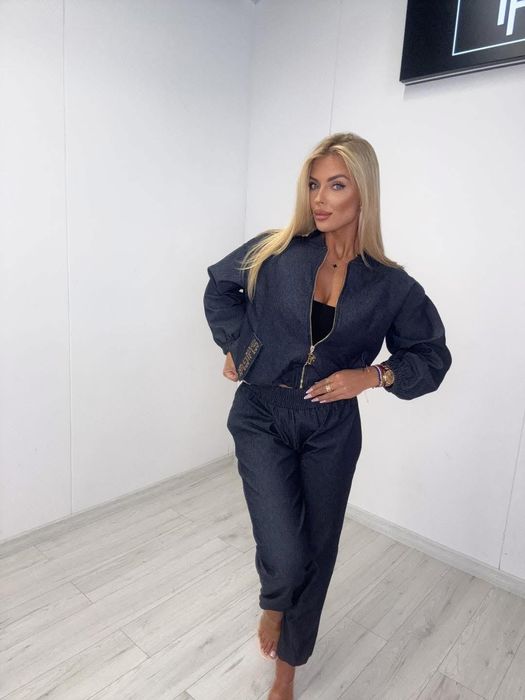 Piękny komplet jeans złote dodatki logo paparazzi