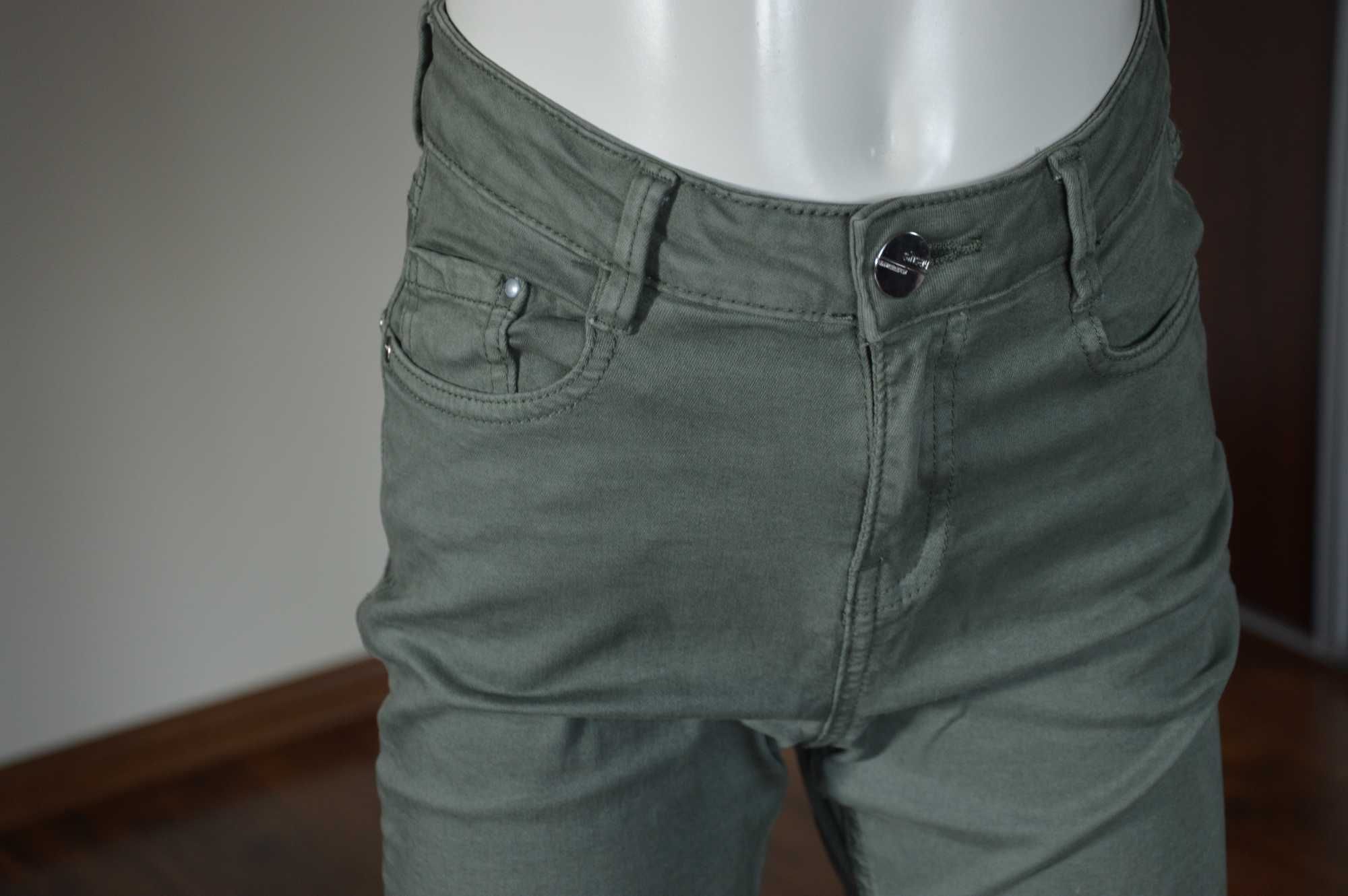 Spodnie jeansowe Sinsay XS khaki jasno zielone