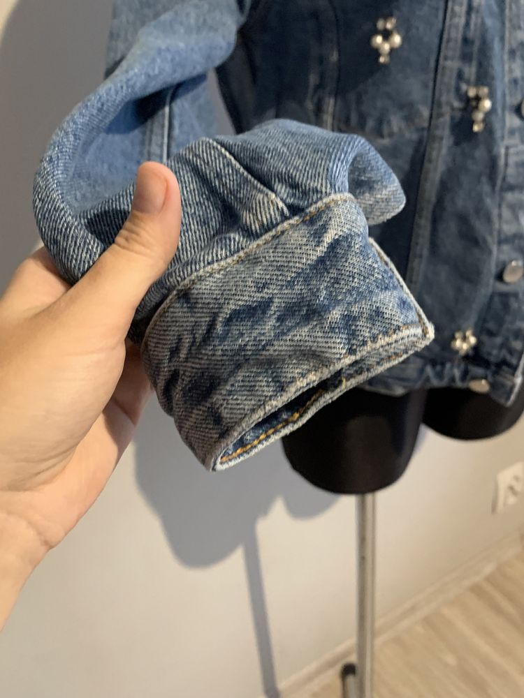Kurtka katana jeansowa damska 36/s 38/m h&m z ozdobami