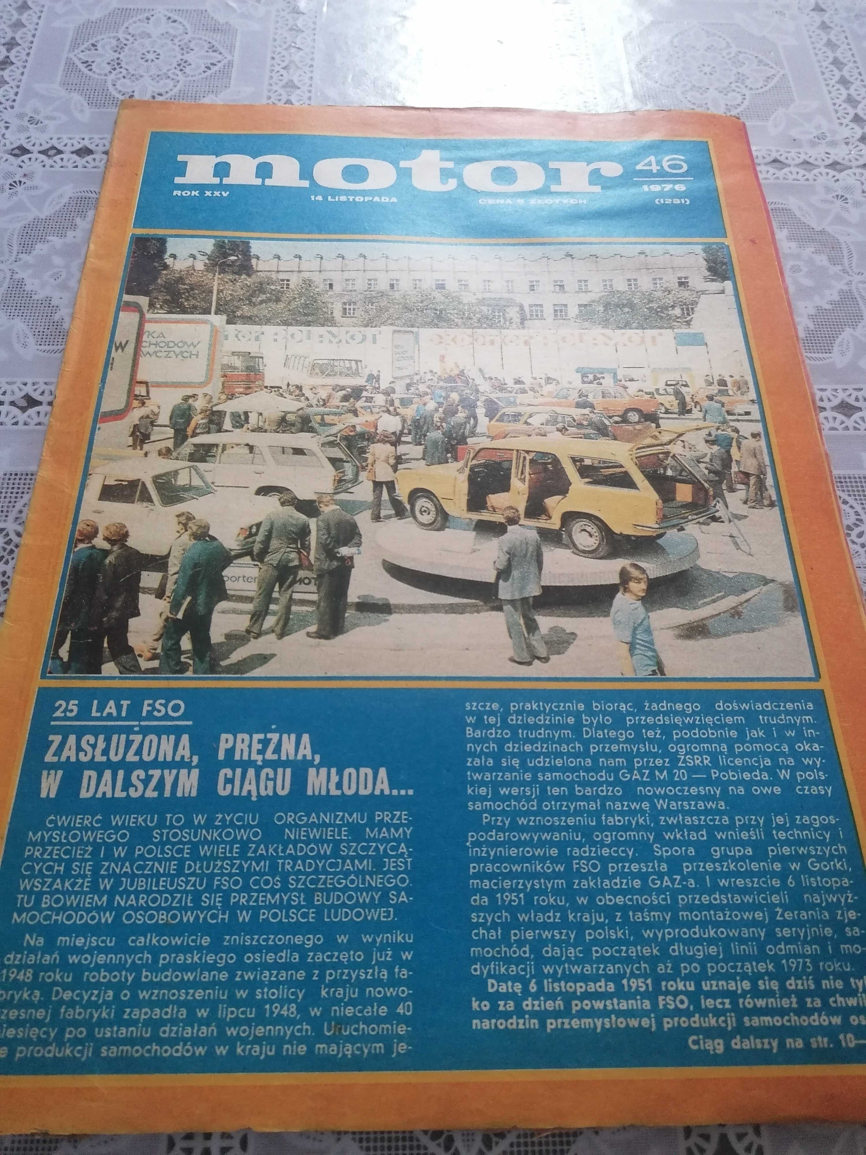 Gazeta MOTOR 1976 nr 46 25 lat FSO WARSZAWA 201 PRL klasyk zabytek