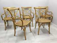 Krzesła Thonet Fameg krzyżak z plecionką i podłokietnikiem 5szt