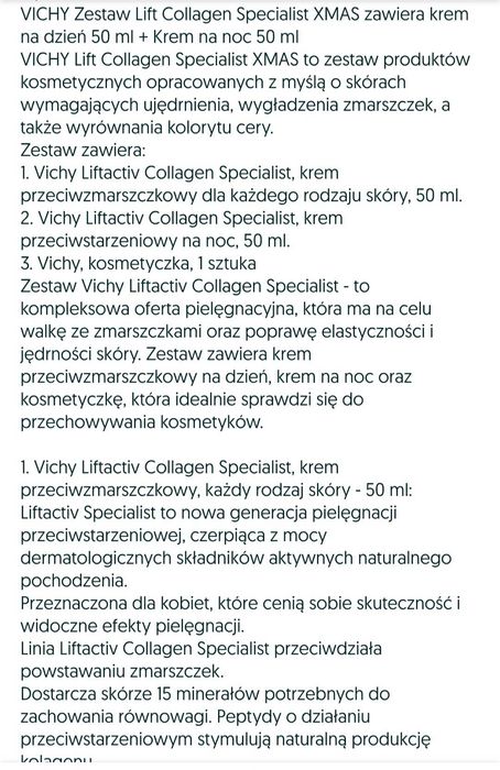 Zestaw kremów Vichy z kosmetyczką Liftactive collagen specialist