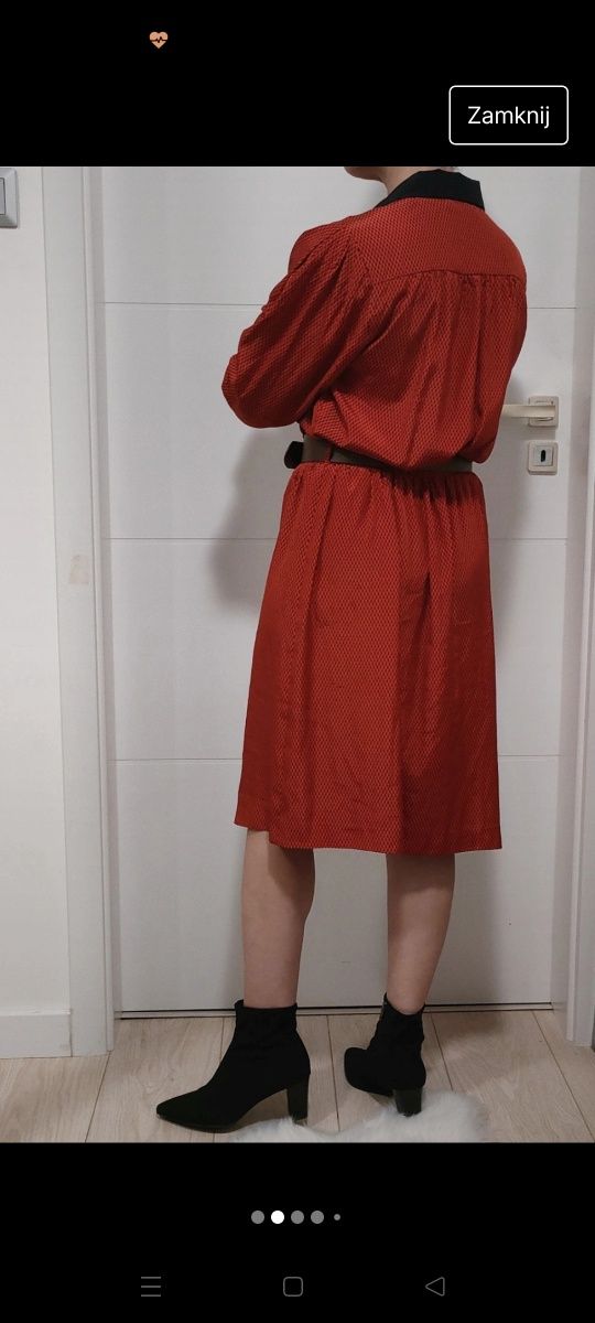 Kopertowa sukienka boho Midi 38 długi rękaw czerwona M