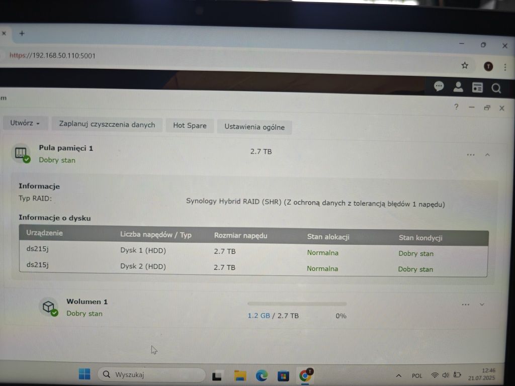Serwer NAS Synology DS215j + 2x 3TB – gotowy do pracy –