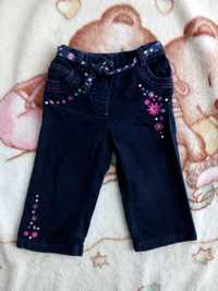 Haftowane spodnie sztruksowe 80 - 86 w kwiatki cekiny hafty jak nowe