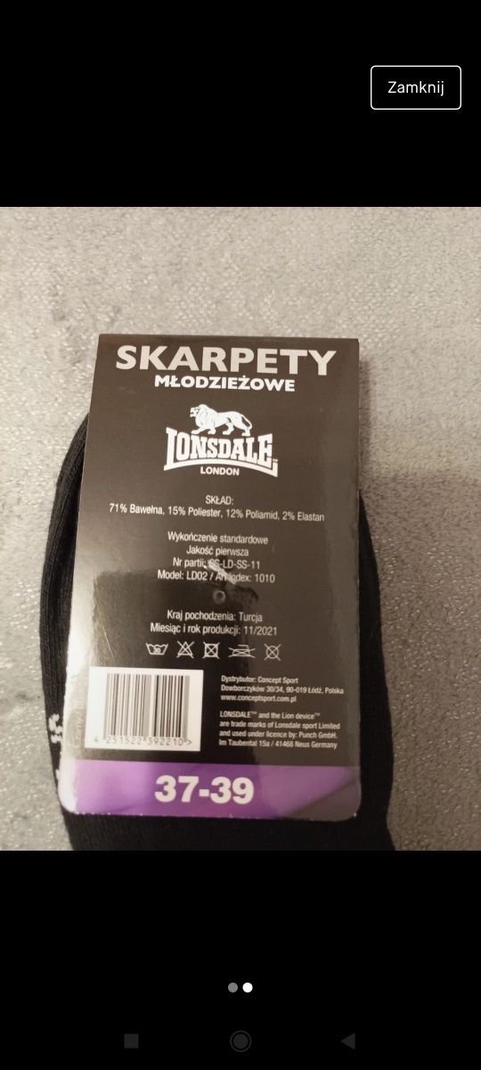 Nowe skarpetki Lonsdale