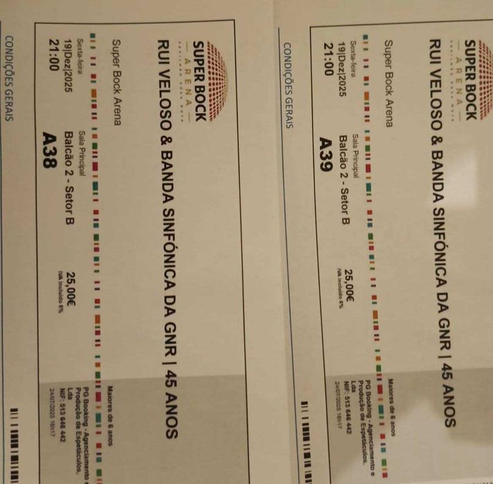 2 bilhetes Rui Veloso 19/12
