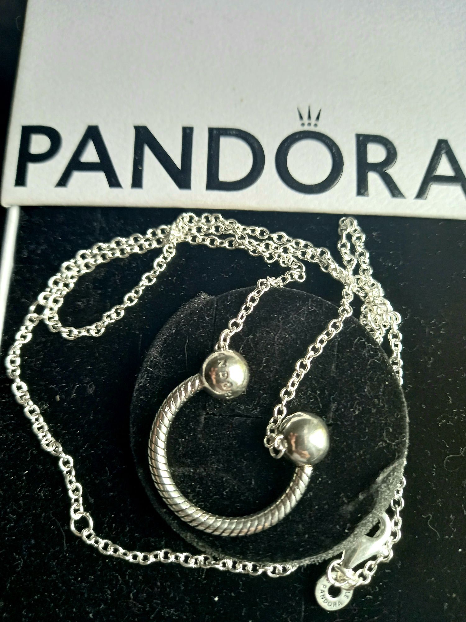 Nowy naszyjnik Pandora Moments łańcurzek z zawieszką logo charms 925s