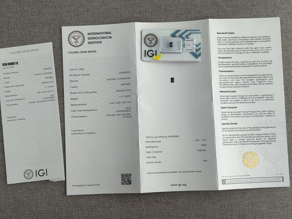 Szafir 1.17 Ct - certyfikat IGI (blue sapphire)