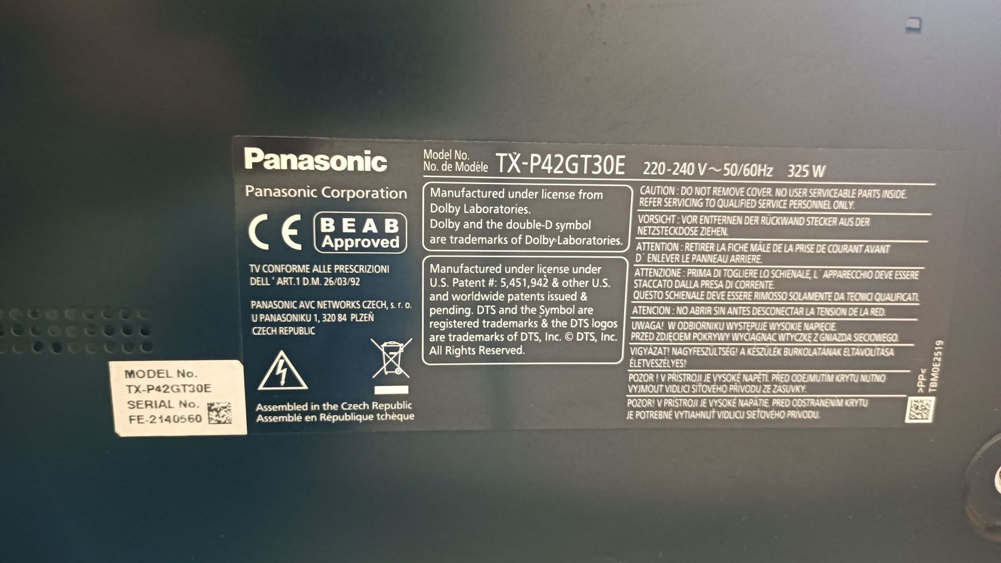 TV Panasonic VIERA 42" Plazma Full HD 3D sprawny + okulary