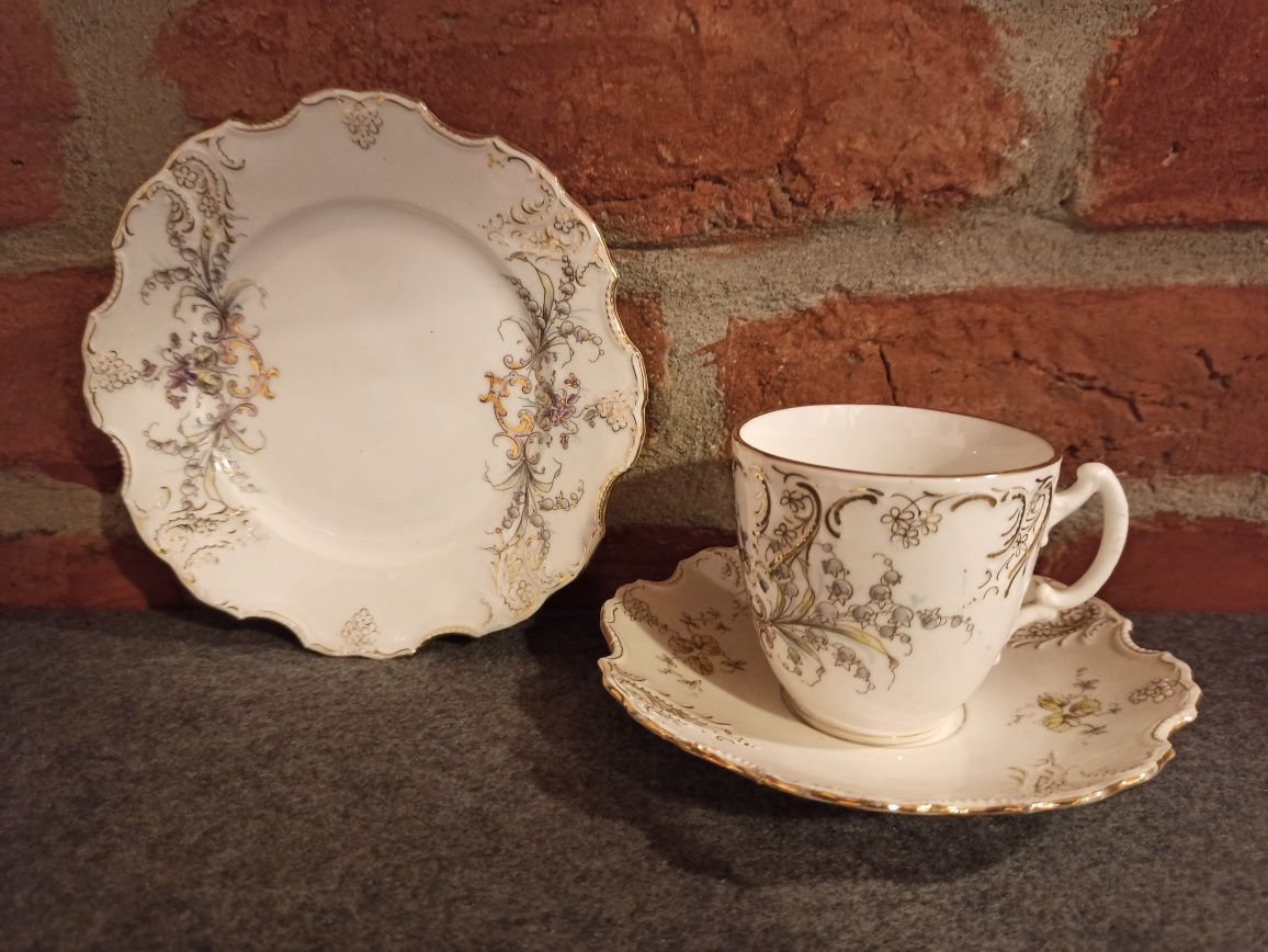 Porcelana Śląska TRIO Zdobienia Masą Perłową Złocenia