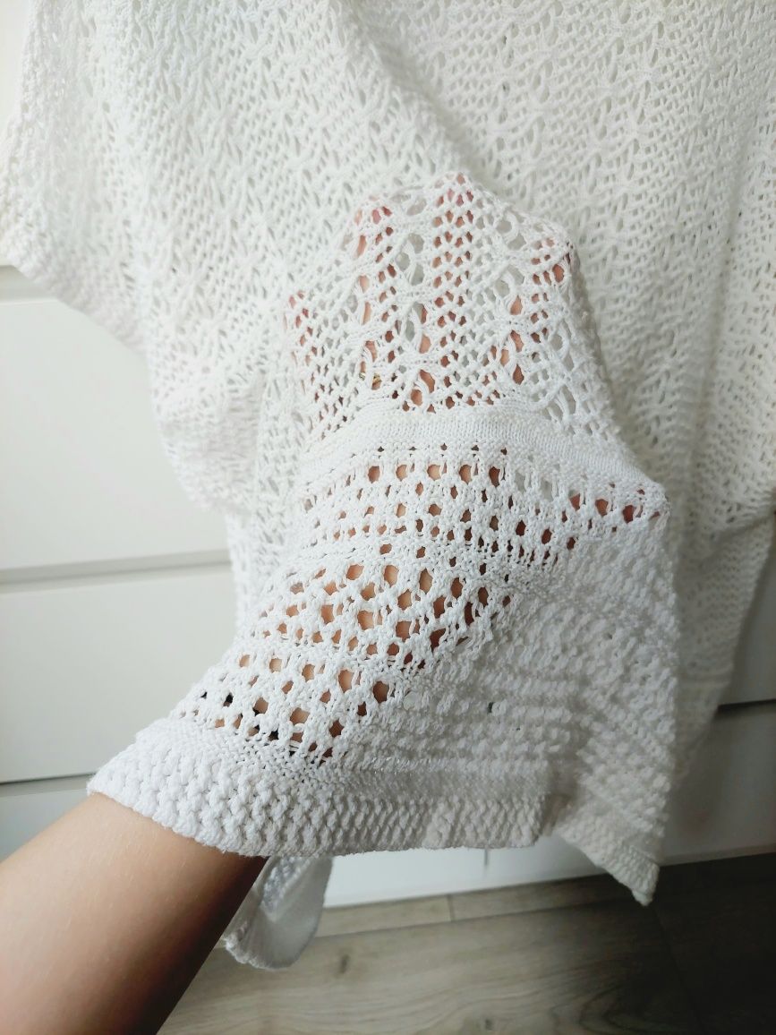 Ażurowa narzutka ponczo boho półgolf oversize bawełna