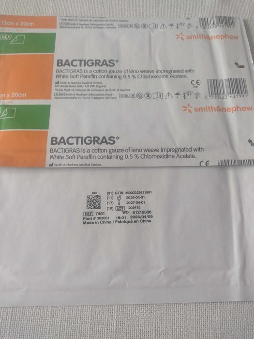 Sprzedam opatrunki parafinowe firmy Bactigras15x20 cm