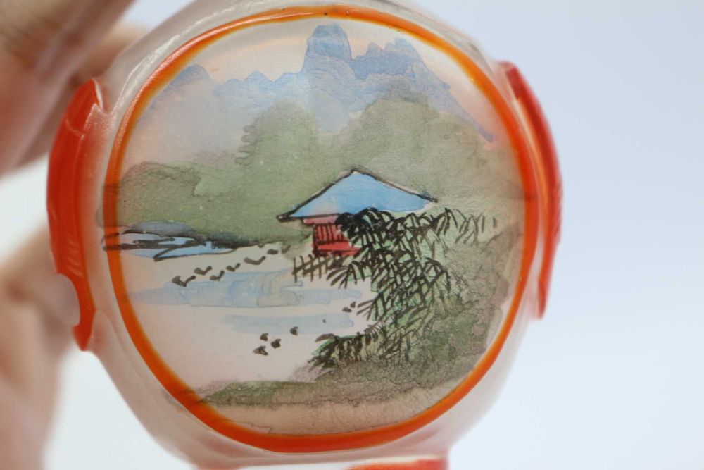 Snuff Bottle em Vidro Peking Paisagem e Floral XIX