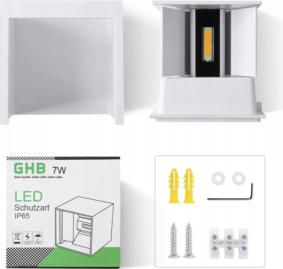 kinkiet ghb led 7w lampa ścienna modern biały ciepła biel 600lm ip65