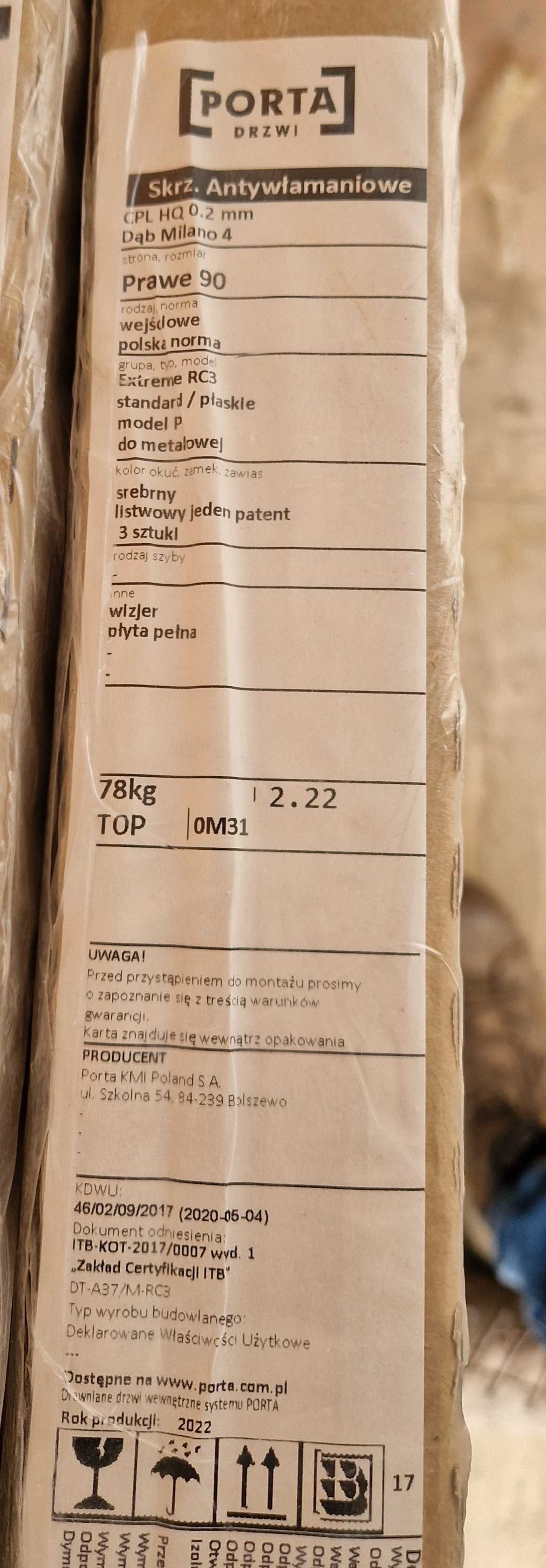 Drzwi wejściowe antywłamaniowe RC3 Porta prawe 90