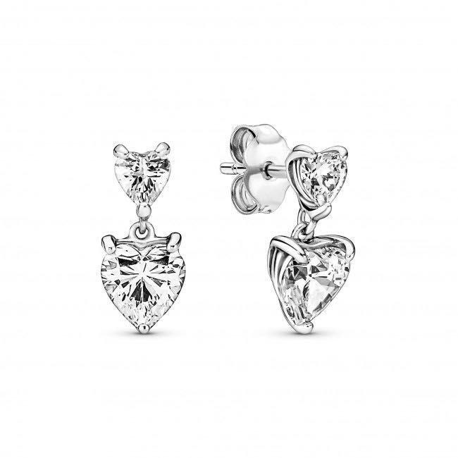 Brincos Double Heart Sparkling Pandora em Prata de Lei 925 Novos